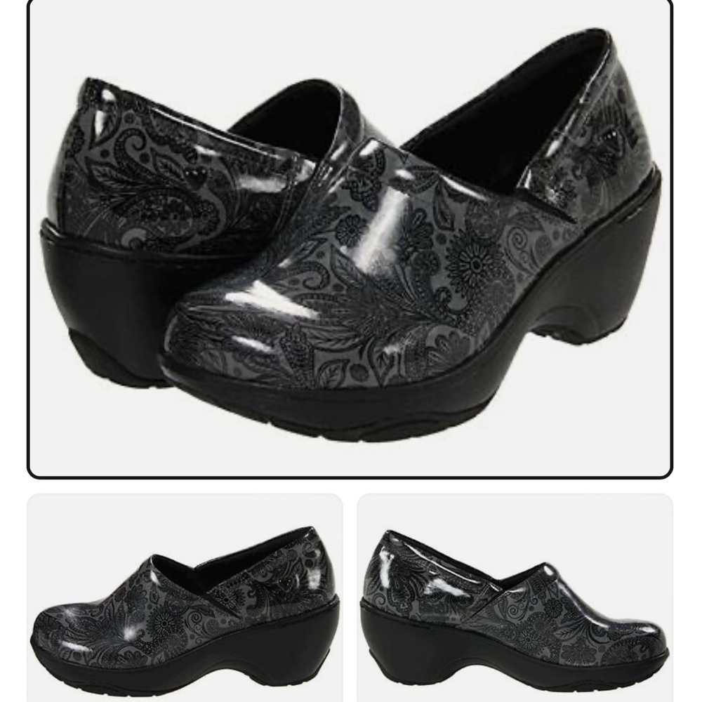 Nurse Mates BRYAR Pillow Top Clogs Black Dark Grey Paisley
Patent Size 10 Wide